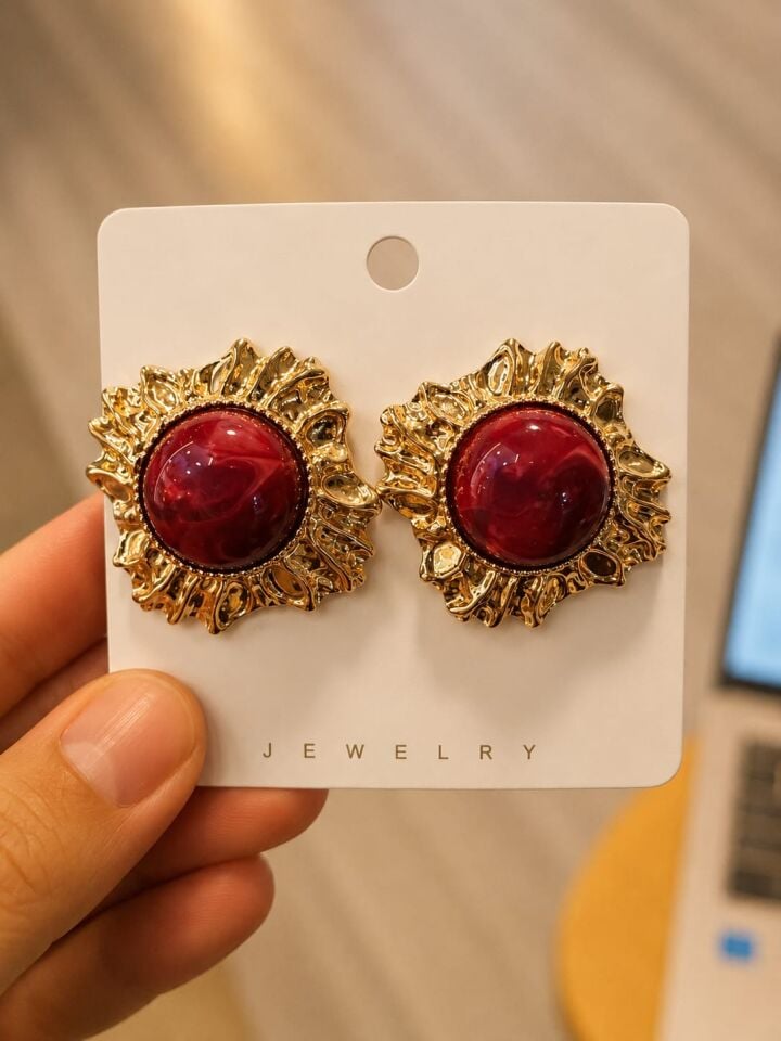 Vintage Küpe Gold Bordo