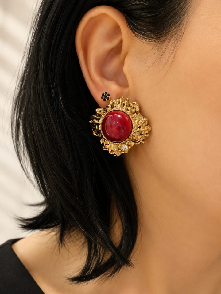 Vintage Küpe Gold Bordo