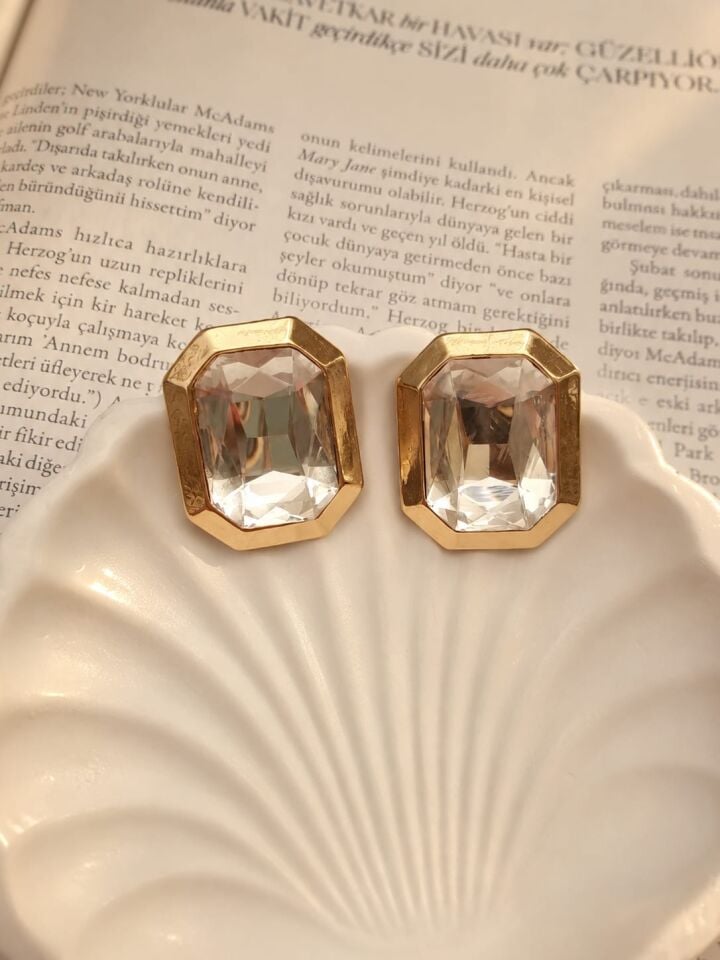 Gold Marka Taşlı Küpe Kare