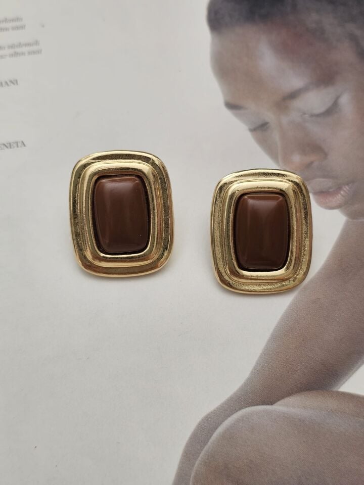 Kahve Gold Plaka Küpe