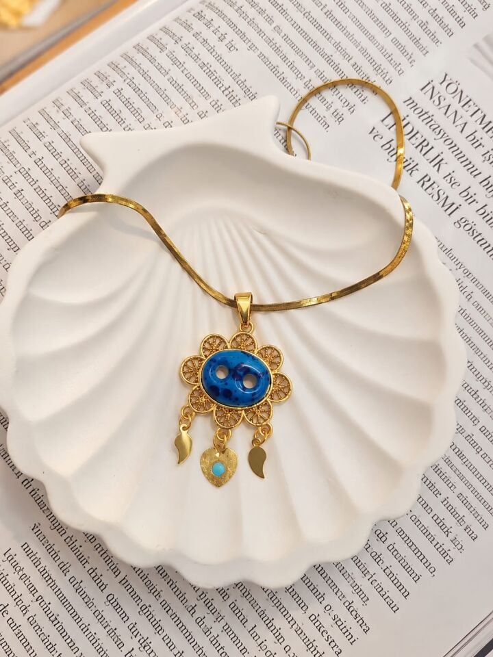 2 Göz Süryani Gözü Kolye Çelik İtalyan Zincir 60 cm